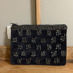 Loft Black velor Beaded Clutch